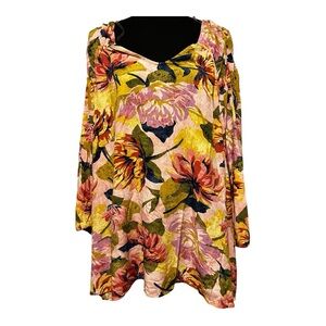 Terra & Sky Floral Tropical Tunic Sz 2x PTP 30”